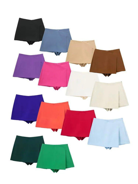 Asymmetrical Side Zipper Skirt Shorts - Ladyglow