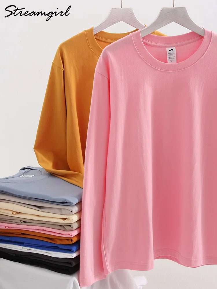 Basic Spring T-shirt Long Sleeve Cotton - Ladyglow