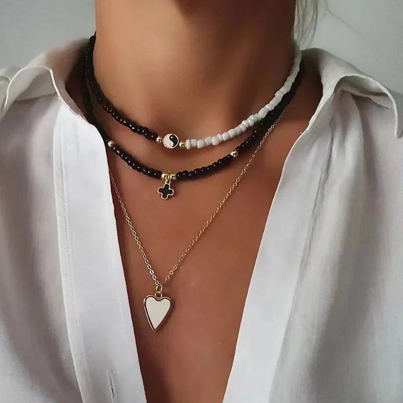 Bohemian Multilayer Handmade Beads Chain Fashion Necklaces Oil Heart Cross Pendant Jewelry For Women Accessories X0189 - Ladyglow