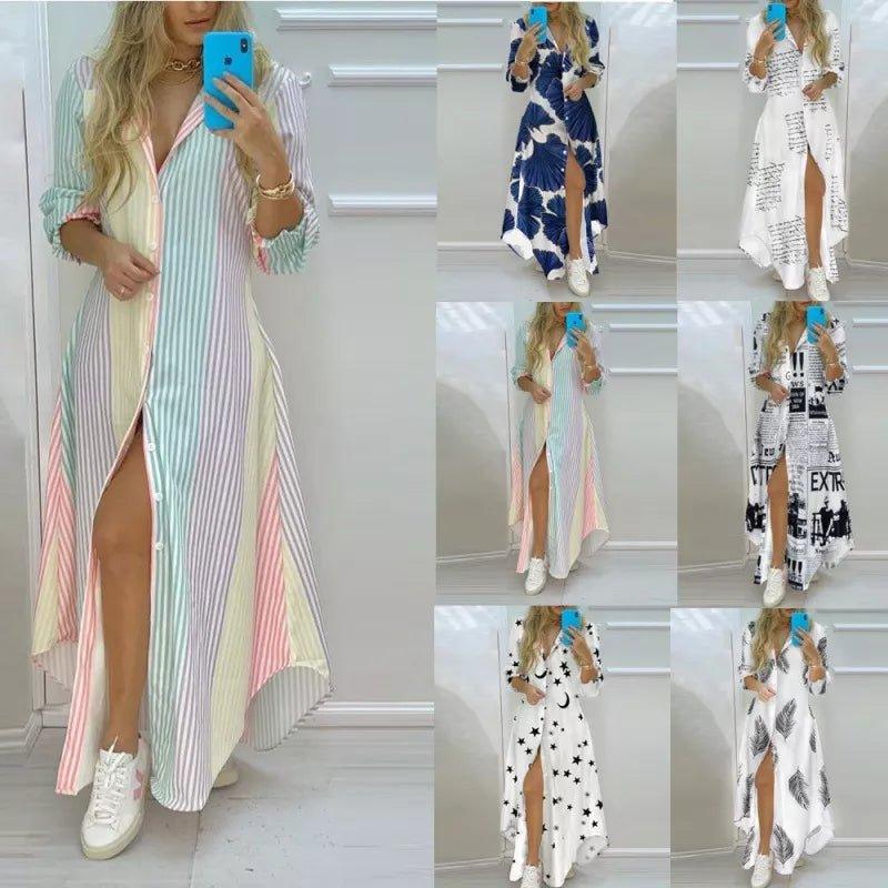 Boho Printed Long Shirt Dress - Ladyglow