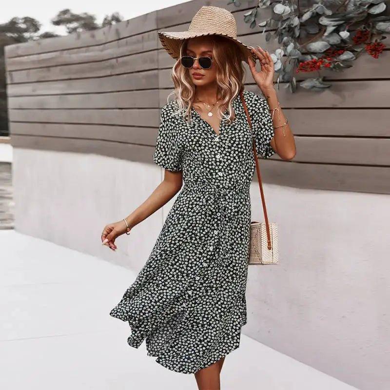 Casual Summer Floral Print Dress - Ladyglow