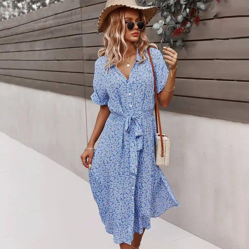 Casual Summer Floral Print Dress - Ladyglow