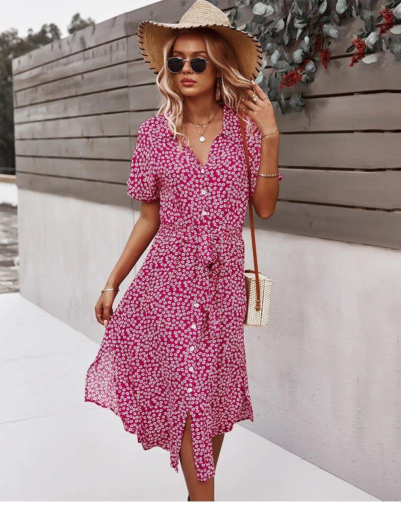 Casual Summer Floral Print Dress - Ladyglow