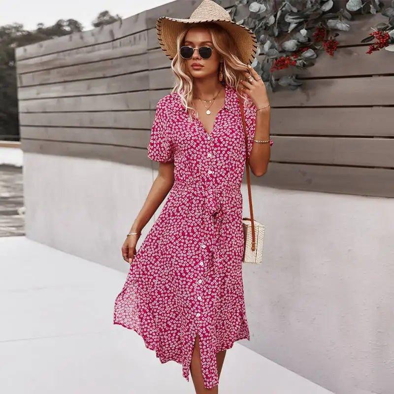 Casual Summer Floral Print Dress - Ladyglow