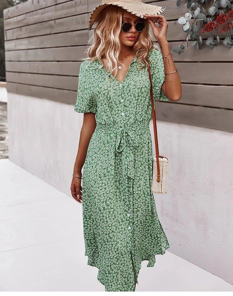 Casual Summer Floral Print Dress - Ladyglow