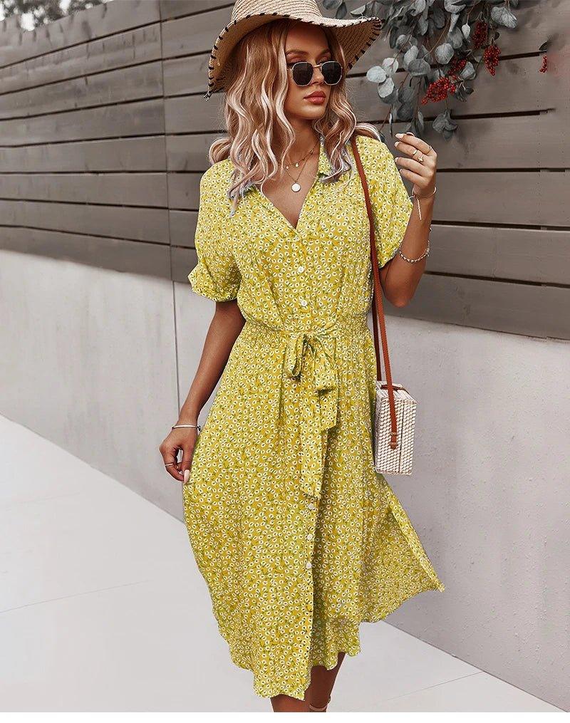 Casual Summer Floral Print Dress - Ladyglow